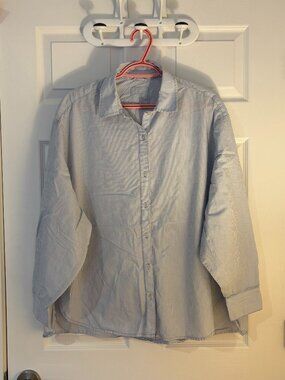 Aerie 100% Cotton "Good Day" Button Down Shirt, Size M, Blue/White Pinstripe